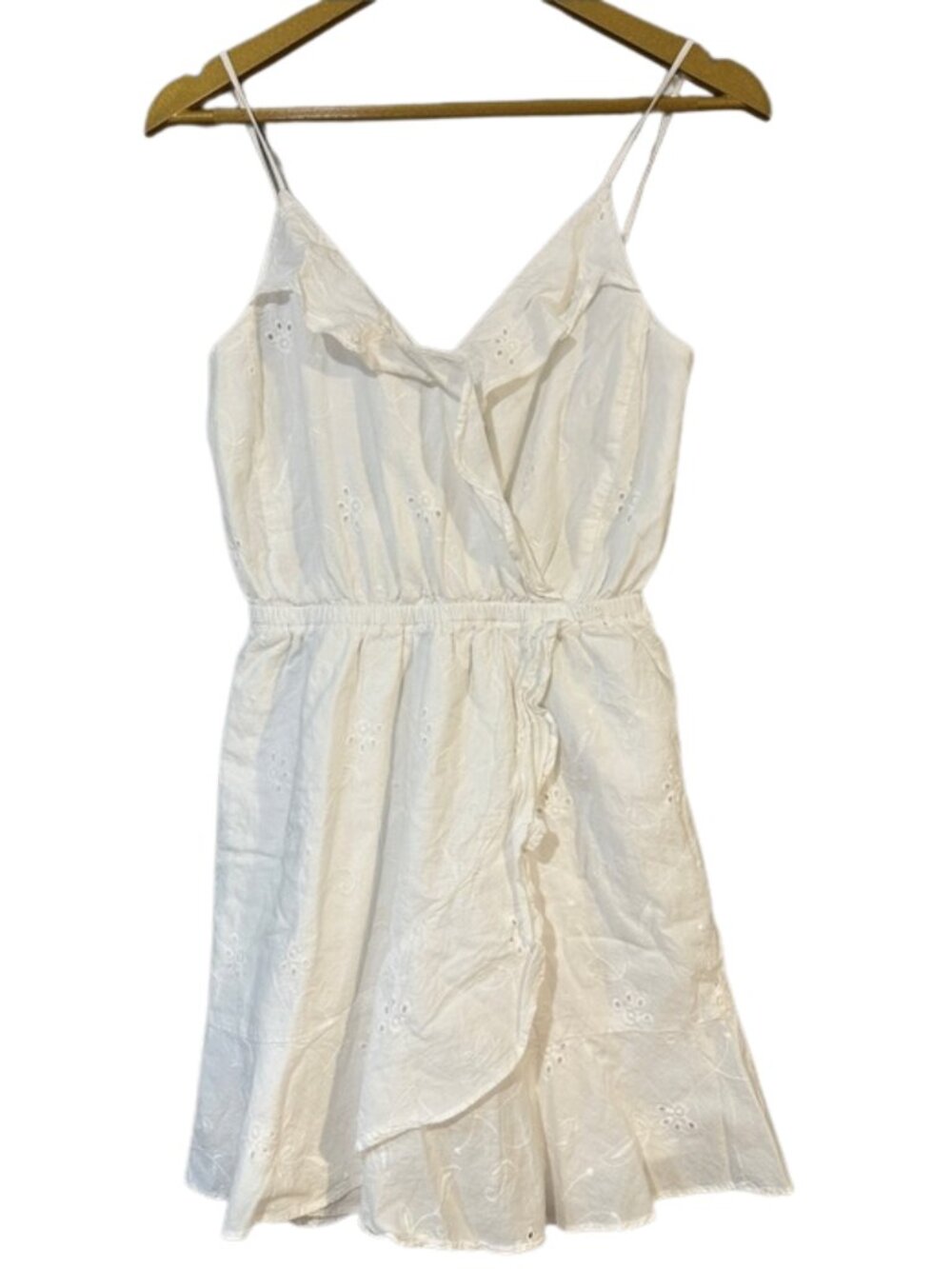 Express White Eyelet Mini Dress Ruffle Wrap Style Spaghetti Strap Small